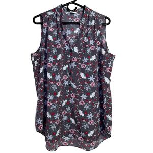Cabi Floral Sleeveless Collared V-Neck Button Up Tunic Top Women's Size L